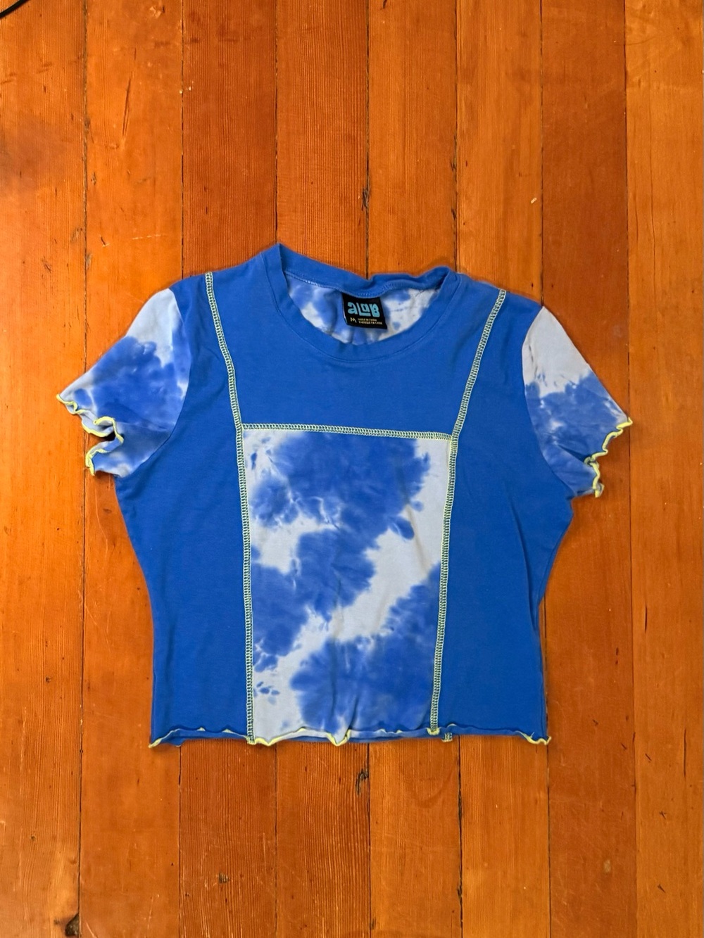 Blue and tie-dye Block Pattern Baby Tee